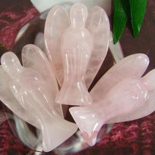 5pcs/lot Fashion Beautiful Pink Crystal Rose Stone Quartz Angel Charms Statue Carved Angel Figurine With Wing Pendant Pendants