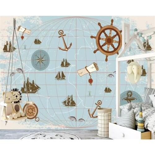 Beibehang wall paper for kids room Customized modern minimalist hand-painted nautical map decorative mural background Vinyl wall