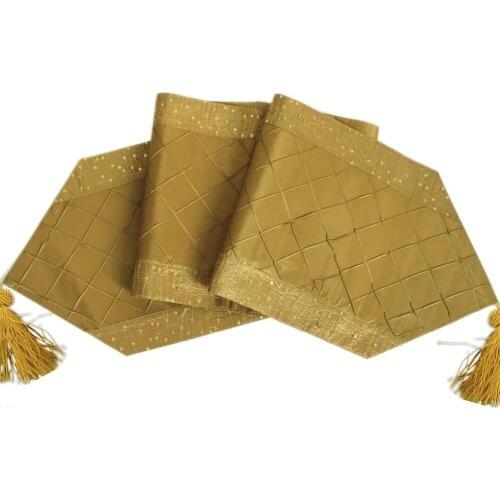 Free Shipping Delxue Pintuck Patchwork Sparkle Table Runner-Gold-13"X72"