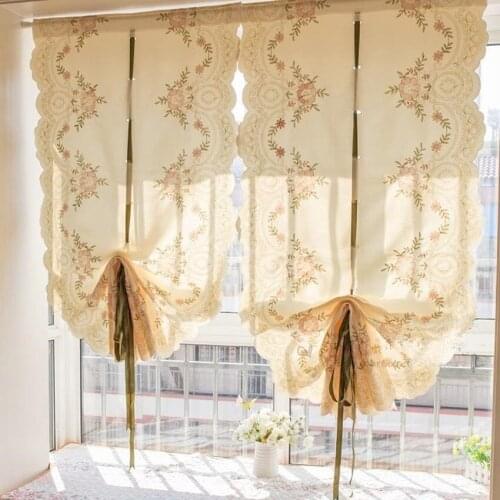 Polyester/Cotton Beige Embroidered Adjustable Height Balloon Curtain Decorative Roman Curtian Semi-shading Finished Curtain