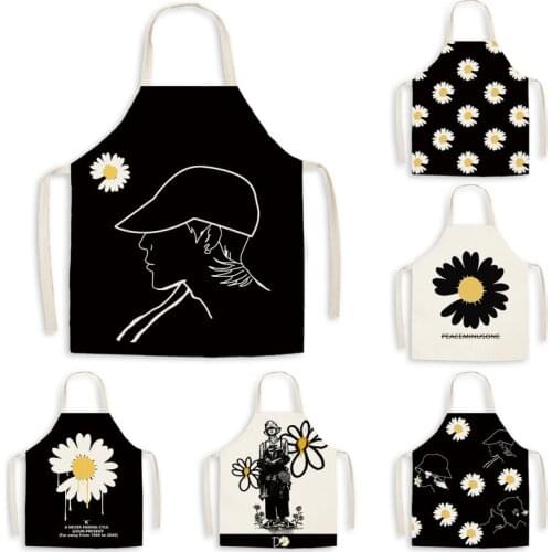Black White Aprons Daisy Flowers Kawaii Apron Kitchen Maid Apron Linen Apron Kitchen Apron Chef Apron Kids Kitchen Apron for Men