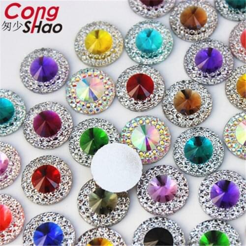 Cong Shao 100PCS 12mm Dual Color Round Flat Back Stones And Crystal Resin Rhinestone DIY Gems For Wedding Dress Decoration 8Y495