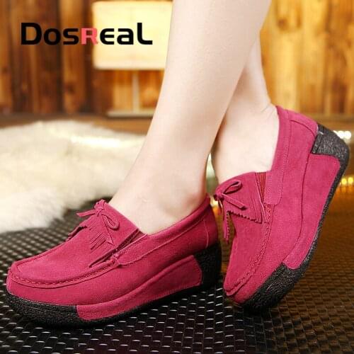 Dosreal Women Cow Suede Flats Shoes Winter Platform Flats With Fur For Females Fringe Style Casual Shoes Ladies Slip on Shoes