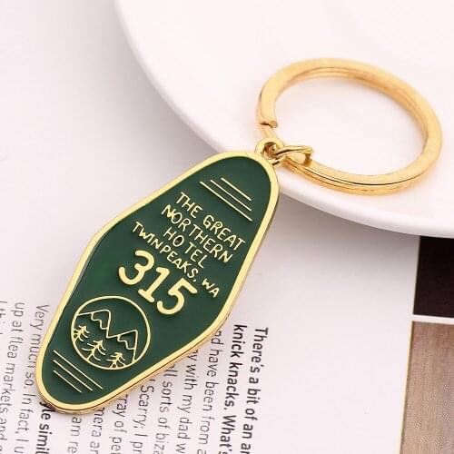 Fashion TV Show Twin Peaks Keychain Green Prismatic Keychain The Great Northern Hotel Room # 315 Gift For TV Show Fans Jewelry