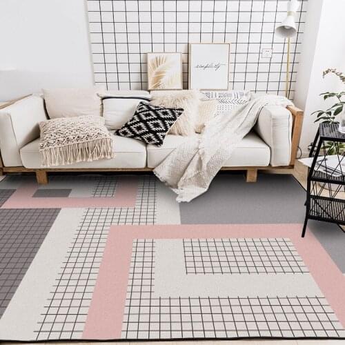 Fashion Modern Dark Pink Gray Geometric Lattice Bedroom Living Room Short Crystal Velvet Hallway Floor Mat Carpet Customization