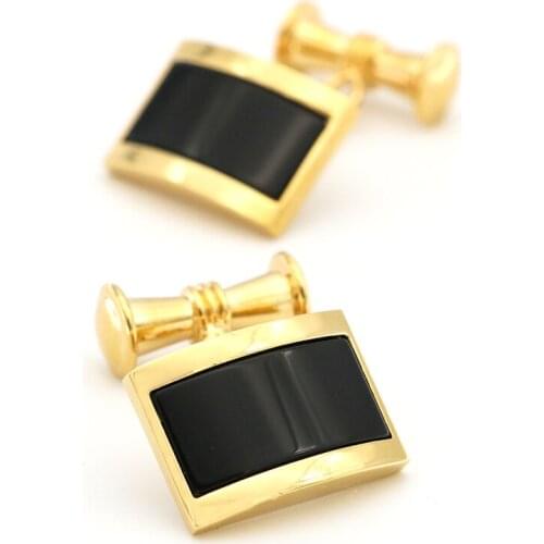Mens Black Enamel Chain Cuff Links Copper Material Golden Color