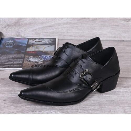 Mens formal shoes leather oxford pointed toe shoes for men dressing wedding office shoes slip on buckle male zapatos de hombre