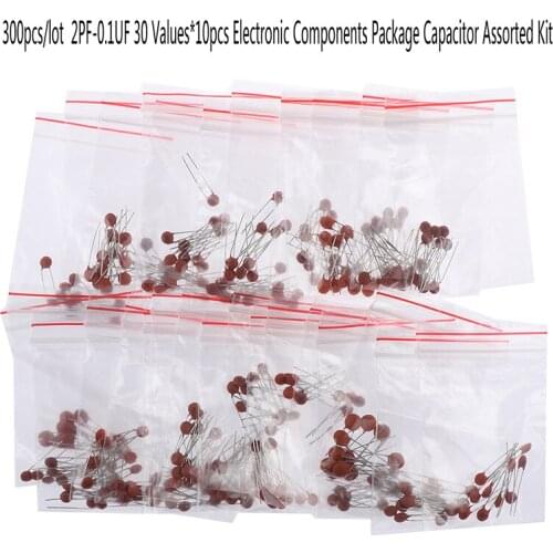 300pcs/lot Ceramic Capacitor Set Pack 2PF-0.1UF 30 Values*10pcs Electronic Components Package Capacitor Assorted Kit Samples Diy