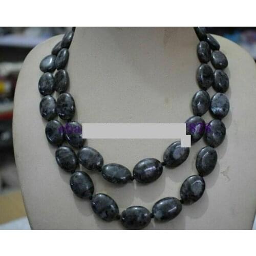 Natural 13x18mm Black Labradorite Oval Gemstone Beads Necklace 34'' AAA