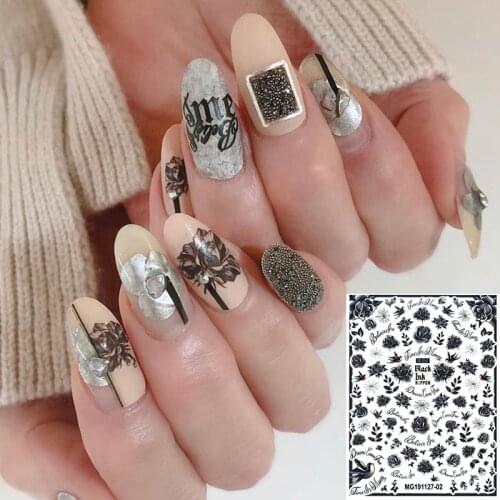 2020 New 3D Nail Art Stickers Bohemia Red & Black Rose Flower Image Nails Stickers for Nails Sticker Decorations Manicure Z0383