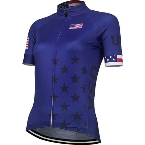 2020 USA New Cycling Jersey Women Bike Road Mountain Race Tops Blue Cycling Clothing Summer clothing Breathable Customized