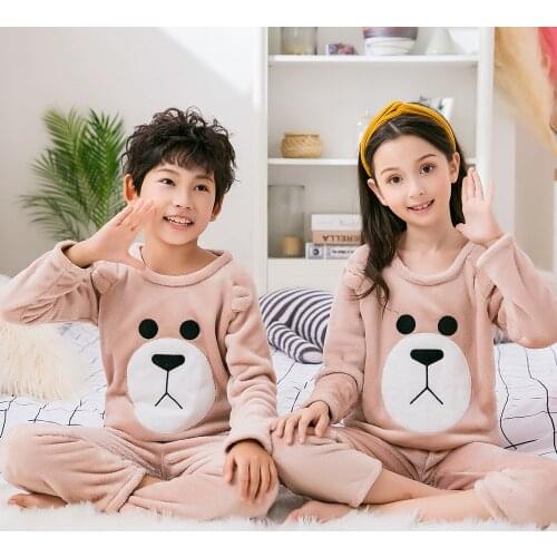 New Warm Winter Kids Pajamas Sets Children Sleepwear Suit Flannel Coral Velvet Pyjamas Boys Girl Full Sleeve Pijama Home Clothes