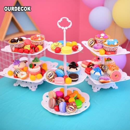 3 Tier Food Grade Plastic Fruit Dessert Plate Cake Stand Wedding Birthday Party Decor Macaron Plates 2 Tier