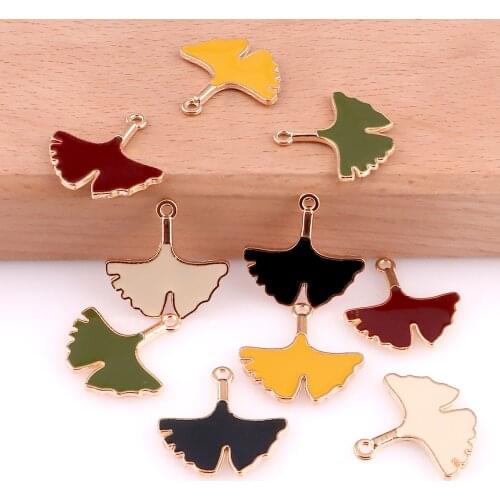 20Pcs/lot Enamel Ginkgo Biloba Charms Metal Leaves Tree Pendant Crafting Necklaces Unisex Gift Jewelry
