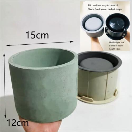 Large Size Succulent Planting Concrete Flower Pot Mold Round 15cm Gardening Cement Pot Silicone Mould
