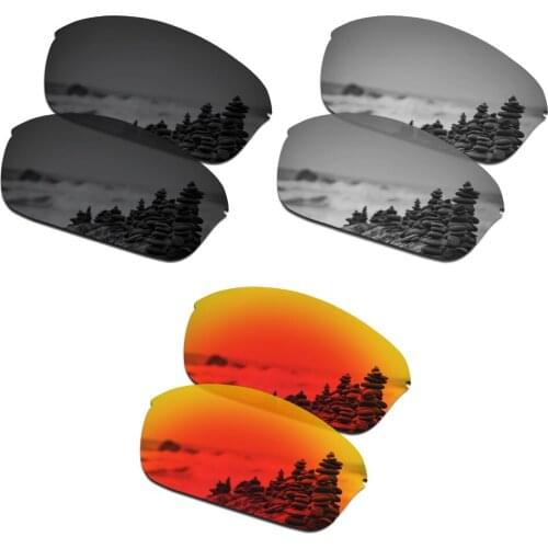 SmartVLT 3 Pairs Polarized Sunglasses Replacement Lenses for Oakley Half Wire 2.0 Black and Silver Titanium and Fire Red