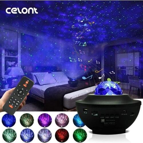 LED Star Ocean Wave Projector Night Light Galaxy Starry Sky Projector Night Lamp With Music Bluetooth Speaker For Childrens