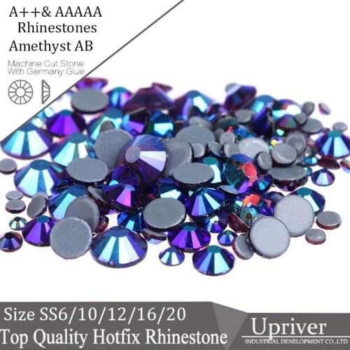 Upriver A++ 1440pcs/288pcs Bright Popular Attractive Amethyst AB SS6-SS20 Hotfix Rhinestone For Clothing Designs