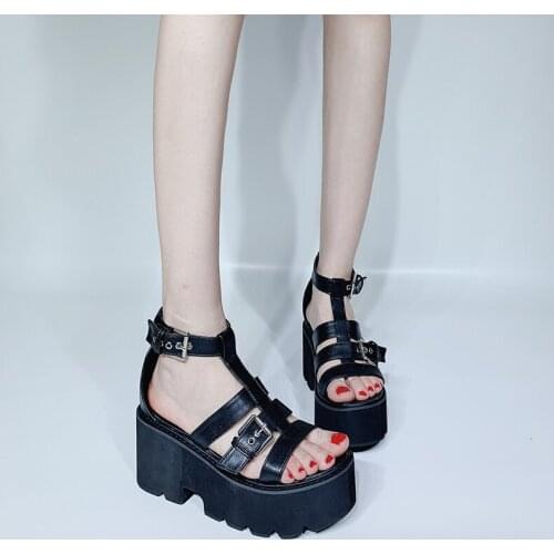 Vintage Punk Gothic shoes Sandals woman gladiator shoes sandale woman open toe shoes black Gladiator Sandals women LJB34