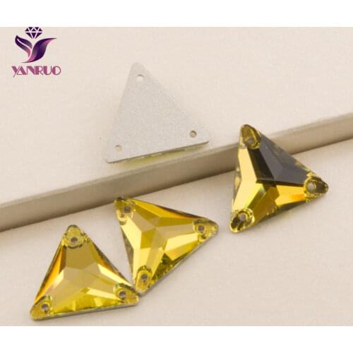 YANRUO Light Topaz 3270 Triangle Flat Back Rhinestones Sew on Crystal Stones Glass Sewing Crystals Rhinestone Garment Beads