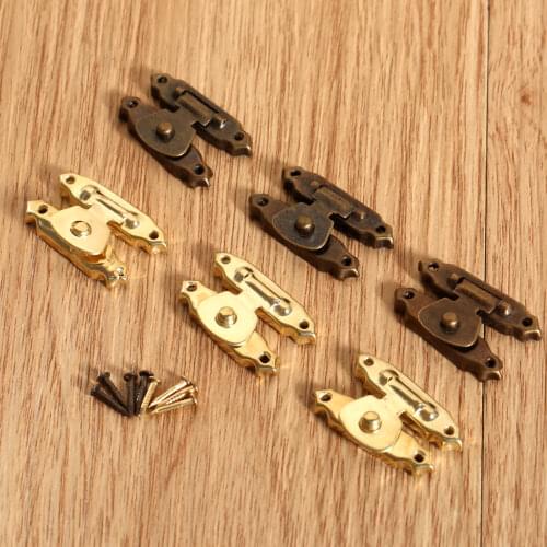 10Pc Antique Bronze/Gold Box Hasps Drawer Latches Decorative Brass Suitcases Hasp Latch Hook w/Screws Furniture Hardware 26x15mm