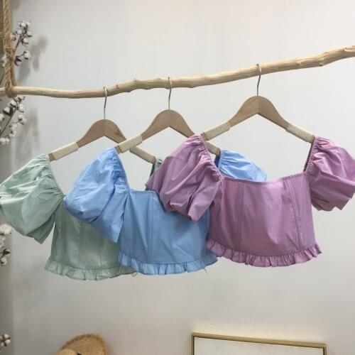 2021 women fashion Puff Sleeve Short Cut Waist Square Neck Top hq20210805