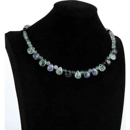 Women Natural Stone Necklace 6mm Drop Statement Fluorite Opal Turquoises Tiger Eye Stone Beaded Necklaces Female BOHO Jewelry