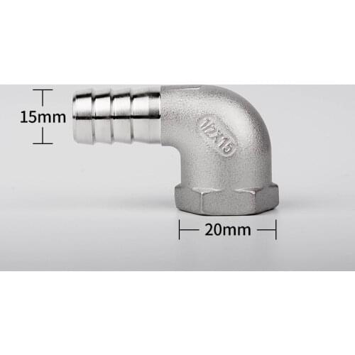 1/2'' BSP Female Thread x 15mm 304 Stainless Steel Elbow Connector Barb Hose Tail Reducer Pagoda Joint Coupling Pipe Fitting