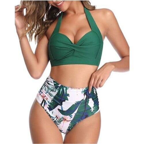 2021 Summer New Women Retro Sandy beach Hawaii Bikini Korean Swimsuit Female Sexy Thin High Waist printing Bikini