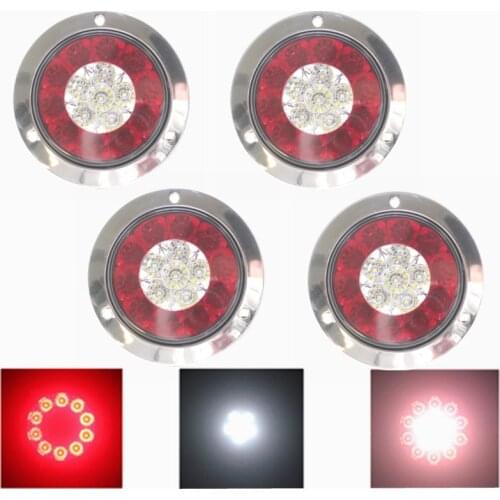4PCS 12v Trailer Light 16 LED Round Trailer Taillight Stop Signal Reverse Light Truck Tail Light Trailer Rear Lamps 12v Lantern