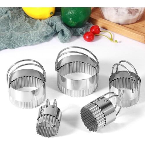 5pcs/set Cookie Mold Stainless Steel Biscuit Cake Mould Wavy Round Cookie Cutter DIY Kitchen Fondant Mold Cookies Tool
