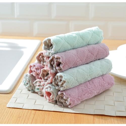 5PCS Plain Plaid Absorbent Dishcloth Non-stick Thick Cleaning Wipe Hand Towel for Table Kitchen