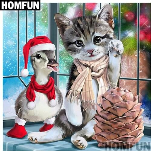 HOMFUN Full Square/Round Drill 5D DIY Diamond Painting "Christmas cat & duck" 3D Embroidery Cross Stitch 5D Decor A00962