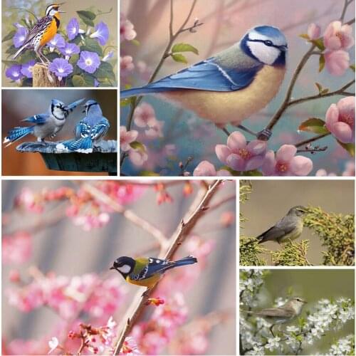 Little Bird Tits Jays 5D Diy Full Square and Round Diamond Painting Embroidery Cross Stitch Kit Wall Art Pet Store Home Decor