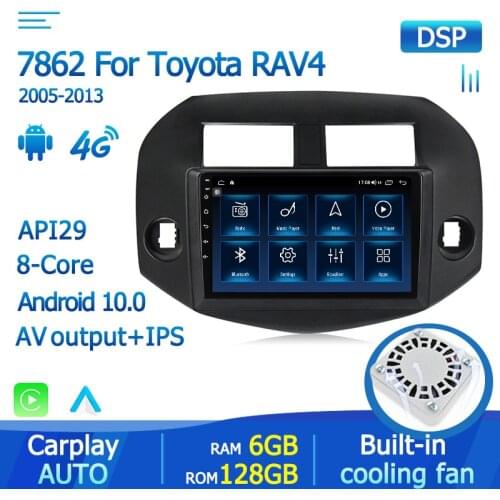 2 Din 6+128GB Android 10.0 DSP Car Stereo For Toyota RAV4 Rav 4 2005 - 2013 Multimedia DVD Player Navi GPS Video Output 4G Wifi