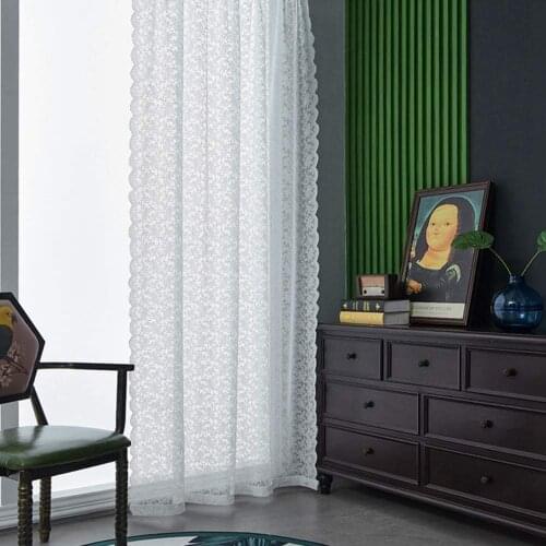 White Lace Sheer Curtains for Bedroom White Mesh Embroidery Floral Voile Kitchen Cafe Door Dining Sliding Door Drapes