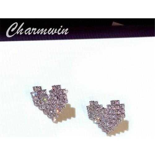Charmwin New Fashion Stud Earrings Women Super Flash Rinestone Heart Earrings Earrings Female PE1620