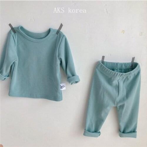 Baby Home Suit 2021 New Spring and Autumn Pure Color Soft Boys and Girls Comfortable Pajamas Pullover Two Piece