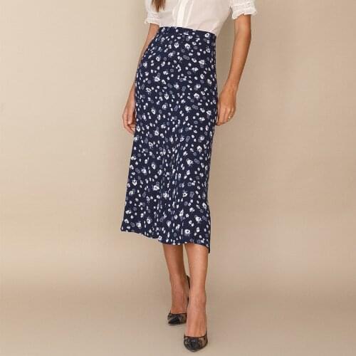 Long Skirts For Women Vintage Floral Print Skirt Elegant Office Lady High Waist Skirts Womens 2021 Summer Chiffon Midi Skirt