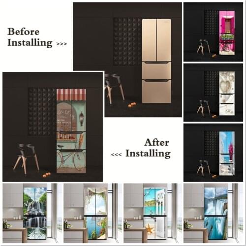 Duplex Refrigerator Sticker 3 4 Doors Freezer Wallpaper Vinyl Natural Landscape Poster For Cabinet Door Style Fridge Mural Decal
