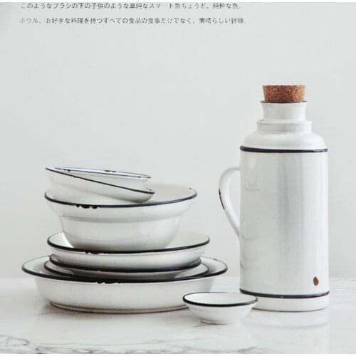 Enamel Ceramic Cup Pot Cold Kettle Mug Water Cup Milk Cup Old Kettle Bowl Enamel Plate Tableware