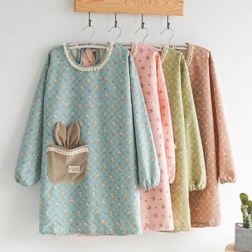 Apron home kitchen cute Japanese Korean style overalls adult women fashion waterproof and oil-proof cooking long-sleeved