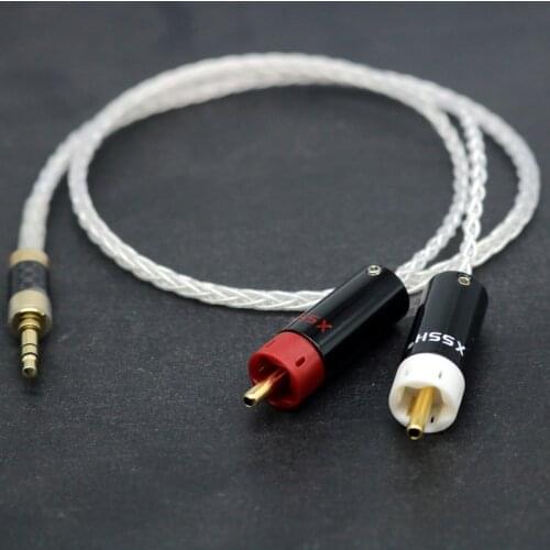 HIFI 8 Core Pure Silver 3.5mm To 2RCA Jack AUX Audio Cable Headphone Connecting Line Interfaz Audio Cord