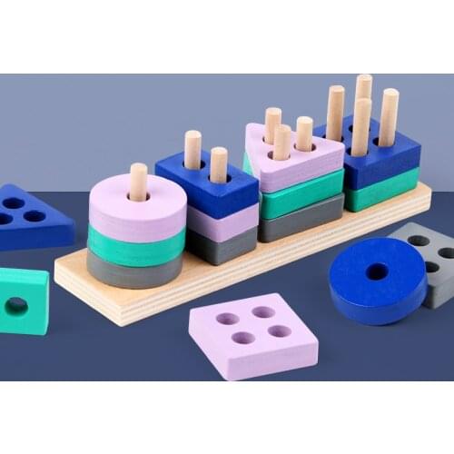 Montessori Toy Wooden Building Blocks Early Learning Educational Toys Color Shape Match Kids Puzzle Toys For Children Boys Girls