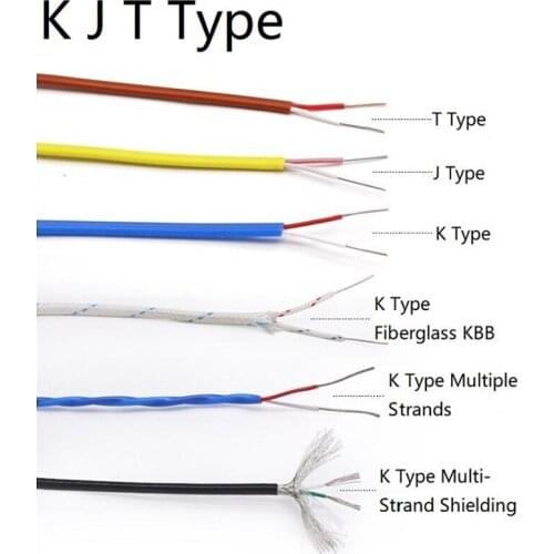 K J T Type Thermocouple Wire 2Cores PTFE Insulator Shielded Line GlassFiber High Temperature Measuring Line Compensation Cable