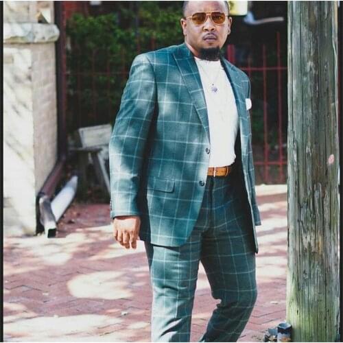 Classic Green Check Plaid Plus Size Mens Pants Suits Custom Made One Button Groom Best Man Coat Blazer 2 pcs (Jacket+Pants)