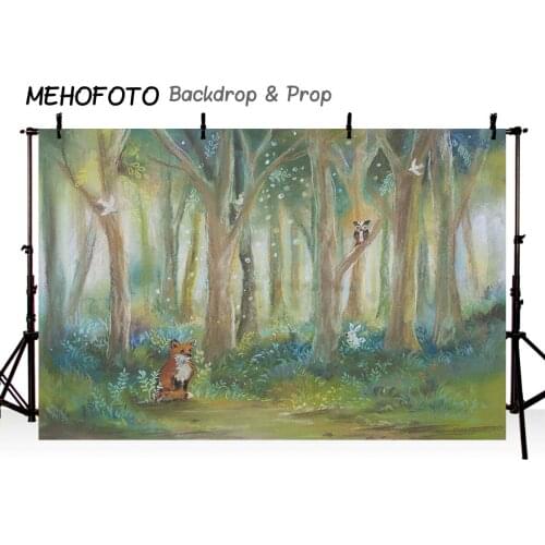 MEHOFOTO Birthday Backdrop Photography Rustic Oil Forest Animals Fox Jungle Theme Children Background Customize Photocall