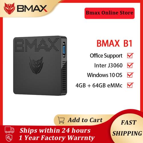 Bmax B1 Mini PC 4GB LPDDR3 64GB eMMC Win 10 Intel Celeron J3060 Dual Core 1.6GHz up to 2.4GHz Intel HD Graphics Wifi bluetooth