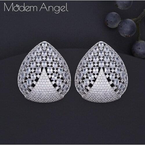 ModemAngel BIG Luxury Geometric CZ Cubic Zircon Nigeria Earrings for Women Wedding Earrings pendientes