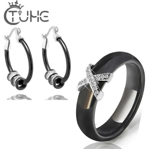 2017 New Women Set Jewelry Decorations for Women Good Quality Real Ceramic Rings & Hoop Earrings Jewelry Set Wedding Jewellery